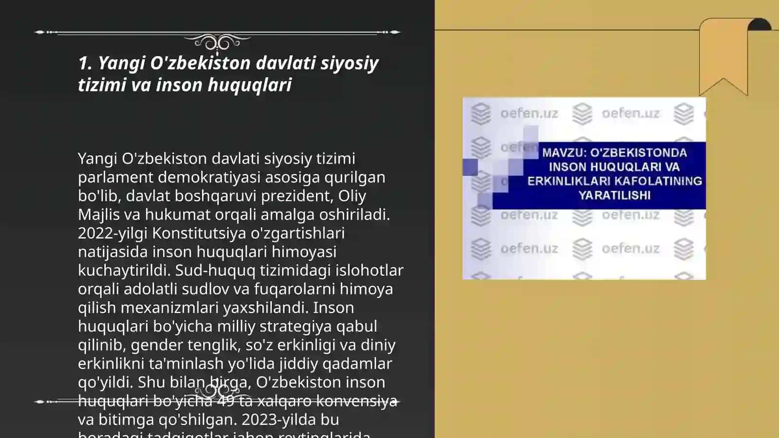Yangi O'zbrkistonda inson haq-huquqlari va erkinliklari kafolatlarining yaratilishi 3