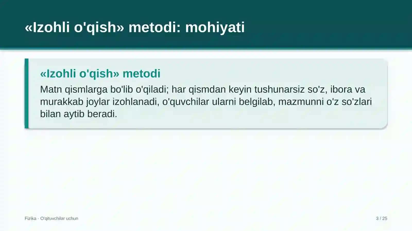 fizika darslarida izohli o'qish metodidan foydalanish 6460 3
