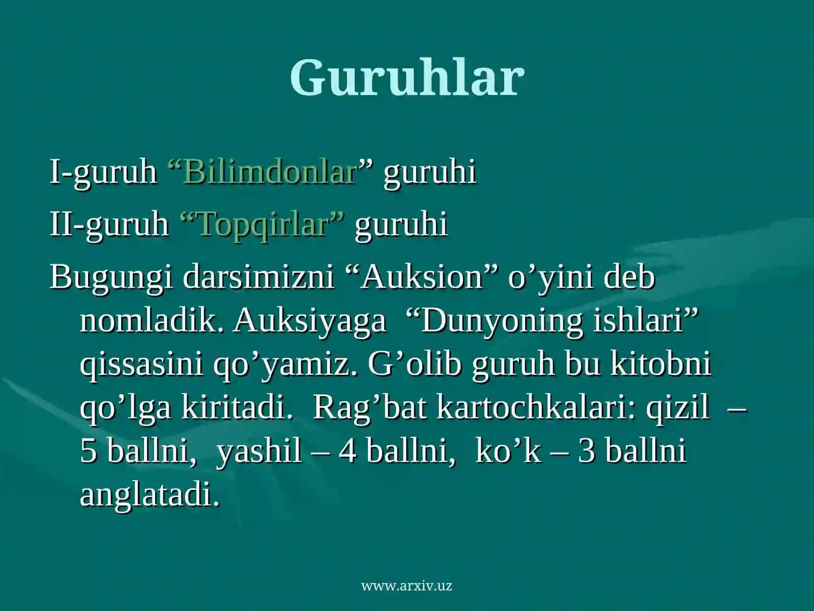 O’tkir Hoshimovning “Dunyoning ishlari” qissasini o’qitish metodikasi 3