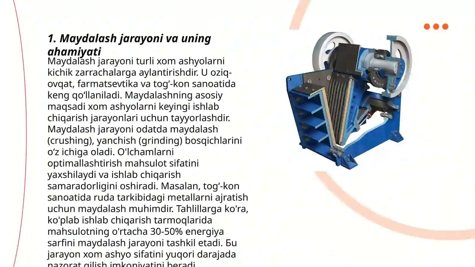 Maydalash jarayonida jag‘li maydalagichni avtomatlashtirish mavzusiga prezentatsiya tayyorlab berish 3