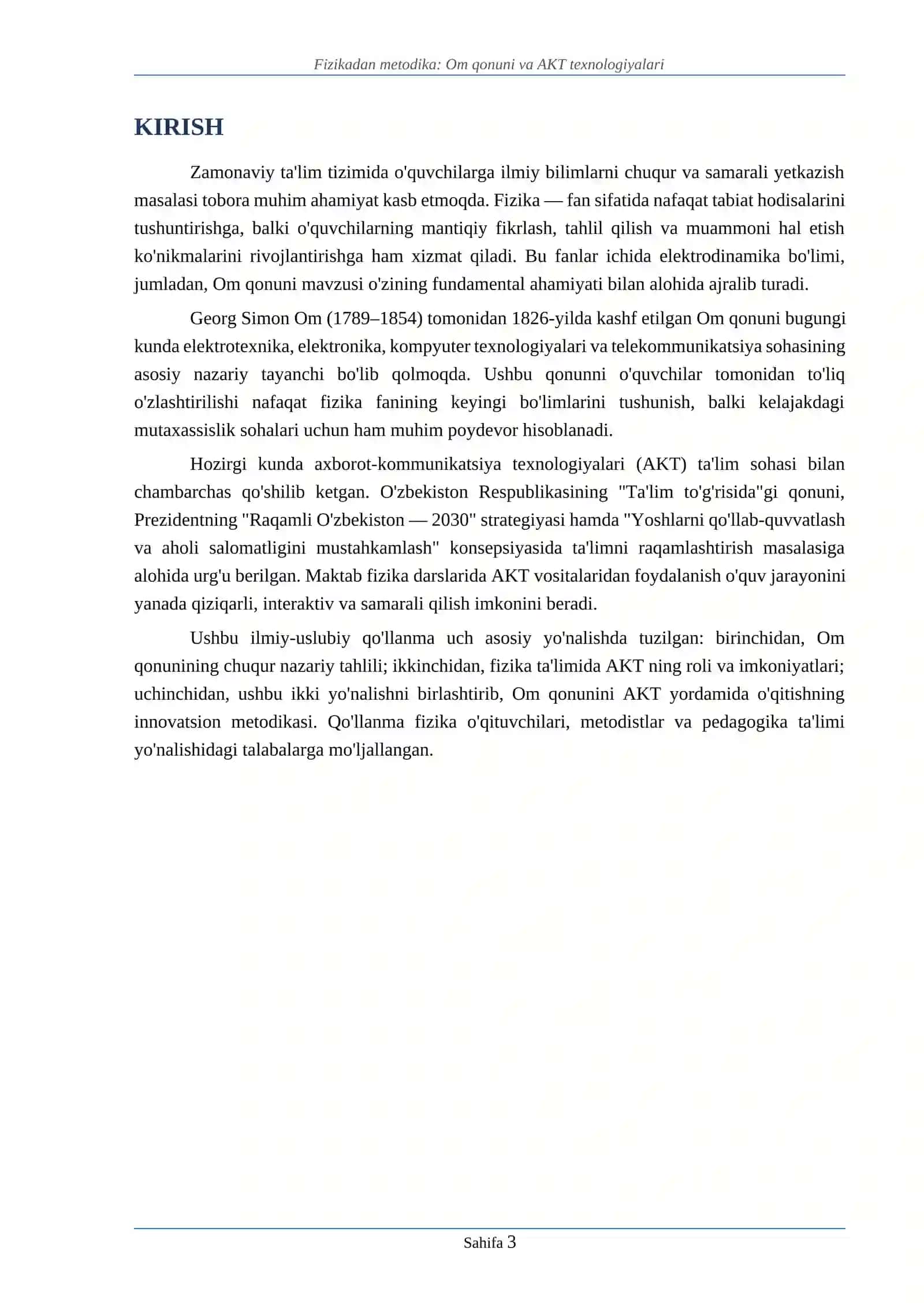 "ZANJIRNING BIR QISMI UCHUN OM QONUNI" MAVZUSINI NAZARIY TAHLILI, AKT O'RNI VA AKT YORDAMIDA O'QITISH METODIKASI 3