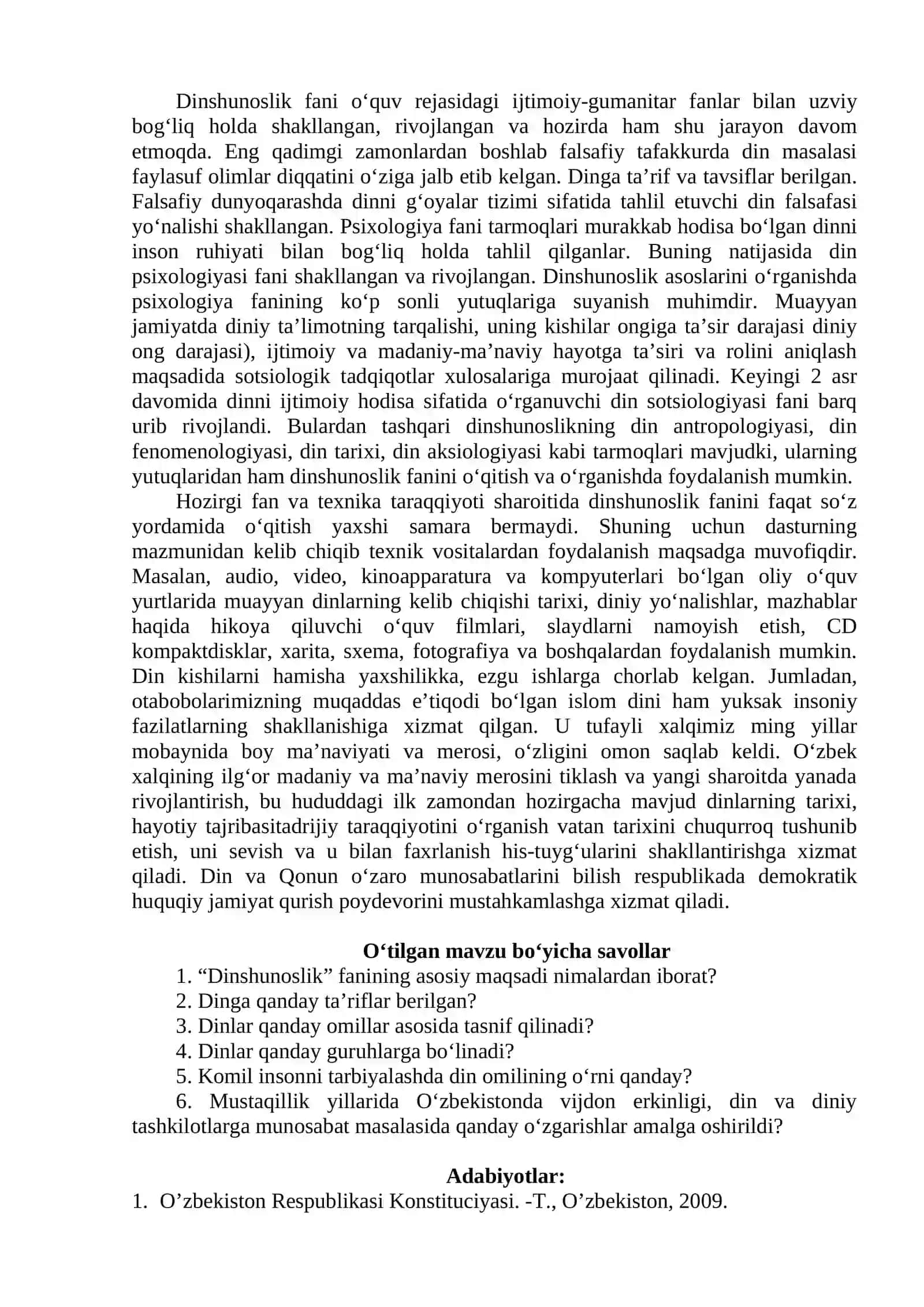Dinshunoslik Fanining Predmeti, Maqsadi va Vazifalari 3