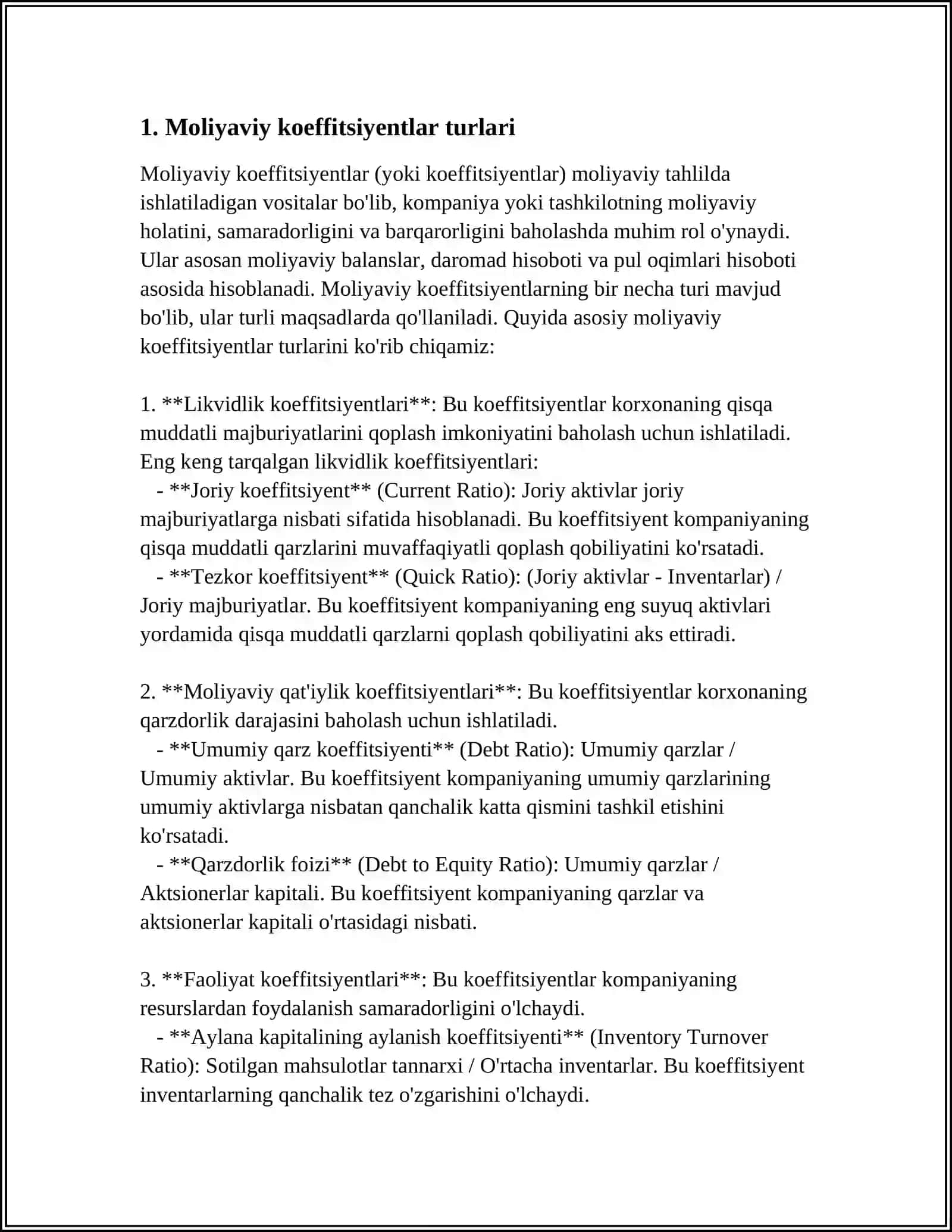 Moliyaviy Koeffitsientlar Asosida Tahlil Samaradorligini Oshirish 3