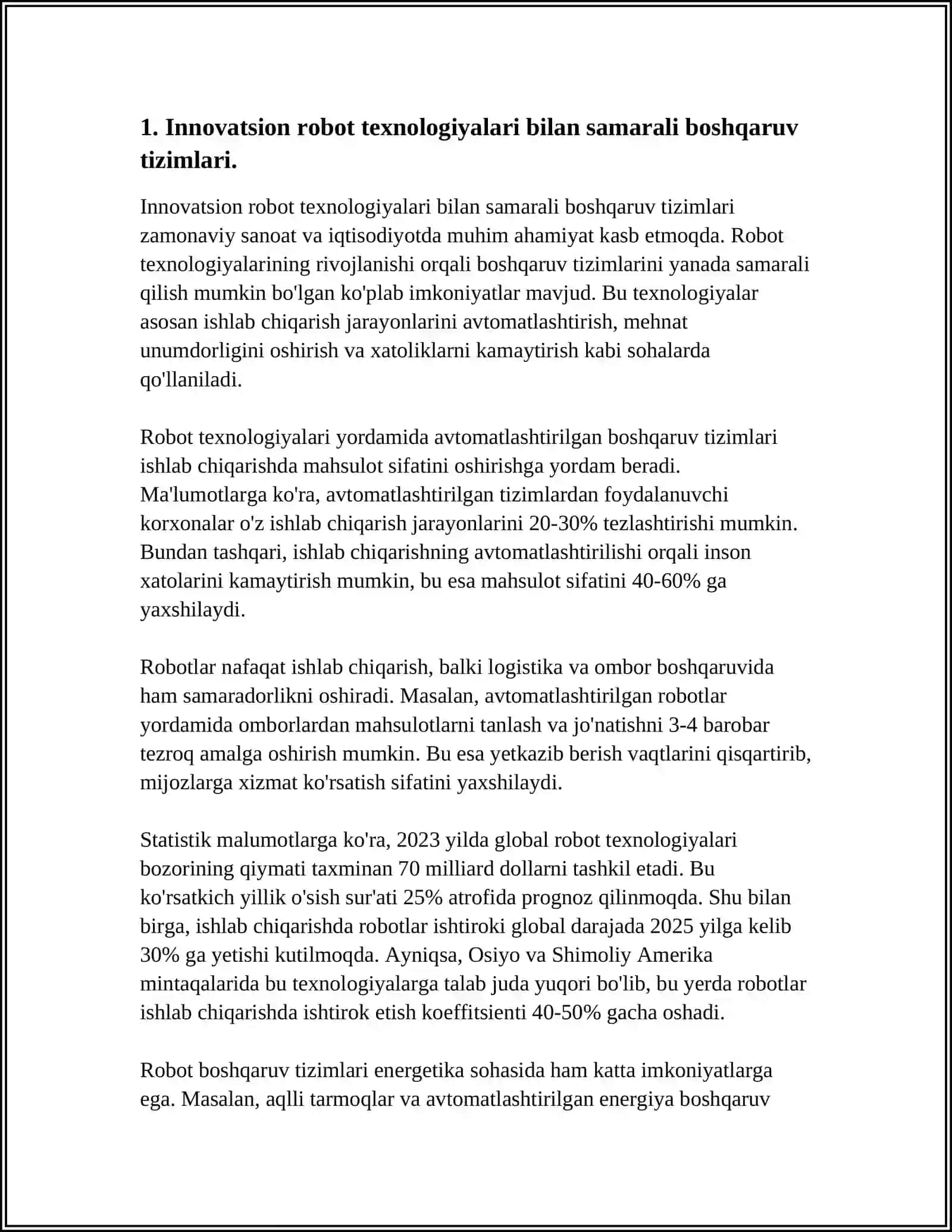 INNOVATSION BIZNESDA ROBOT TEXNIKALARIDAN SAMARALI FOYDALANISH 3