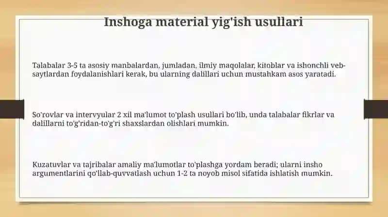 Inshoga material yig'ish, rejalashtirish va yozish: Asosiy bosqichlar 3