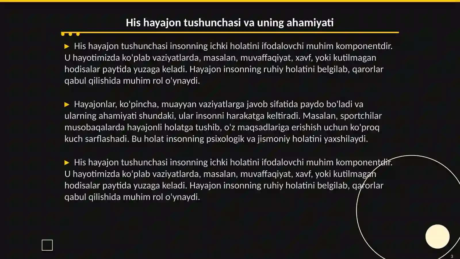 His hayajon udoshlariga namunalar topish 3