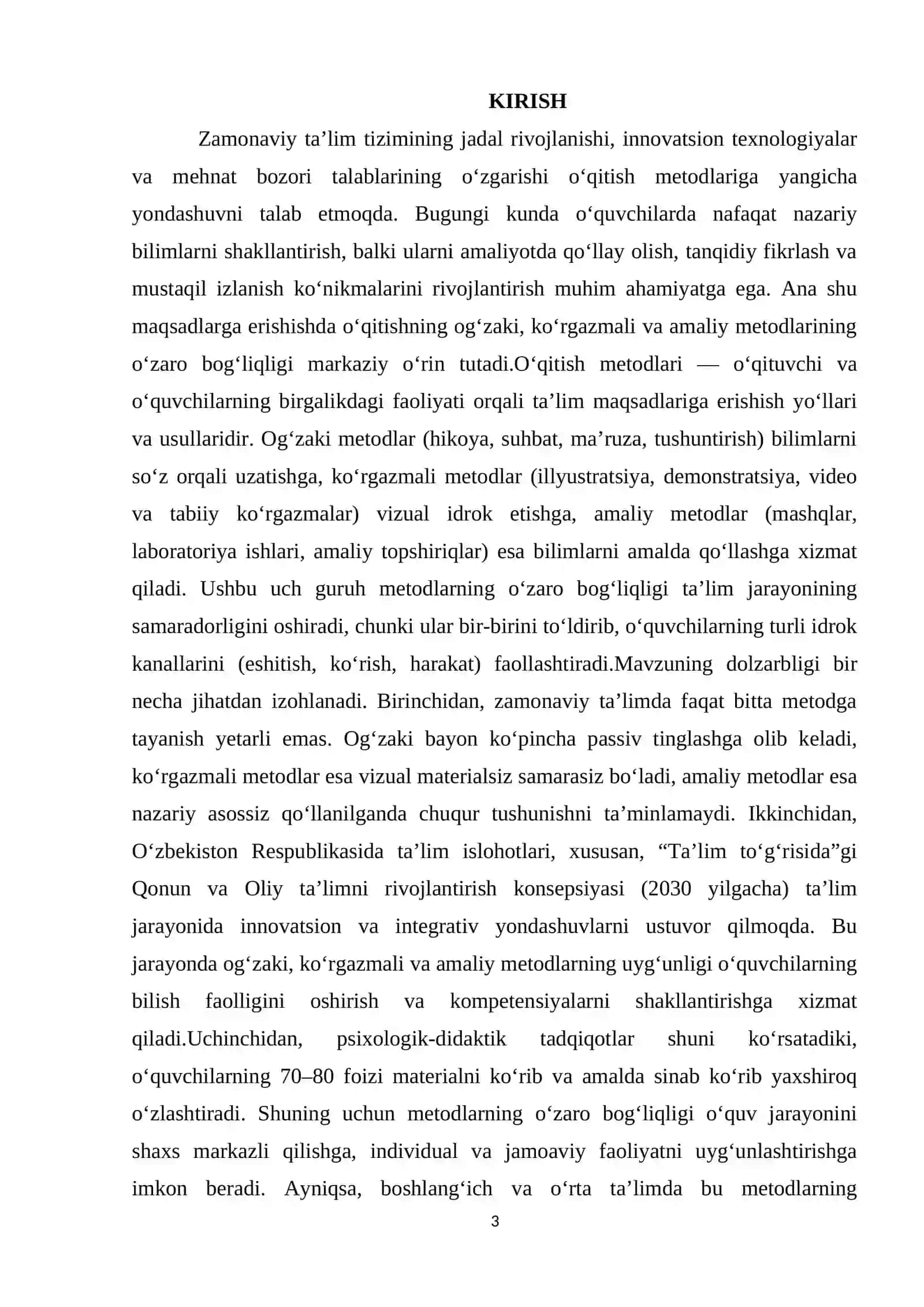 O‘QITISHNING OG‘ZAKI, KO‘RGAZMALI VA AMALIY METODLARINING O‘ZARO BOG‘LIQLIGI 3