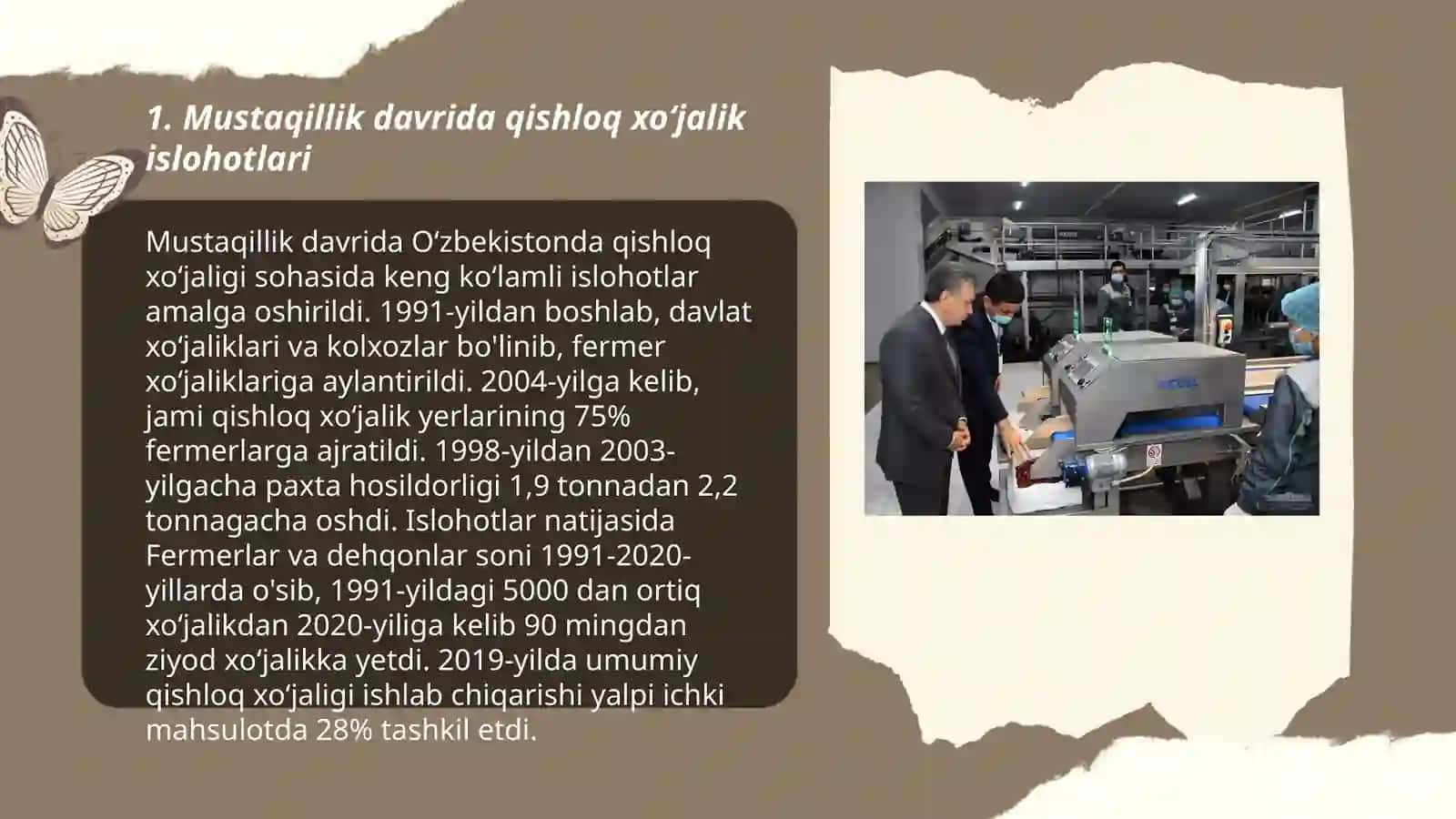 Mustaqillik yillarida qishloq xoʻjaligi va sanoat sohasidagi oʻzgarishlar 3