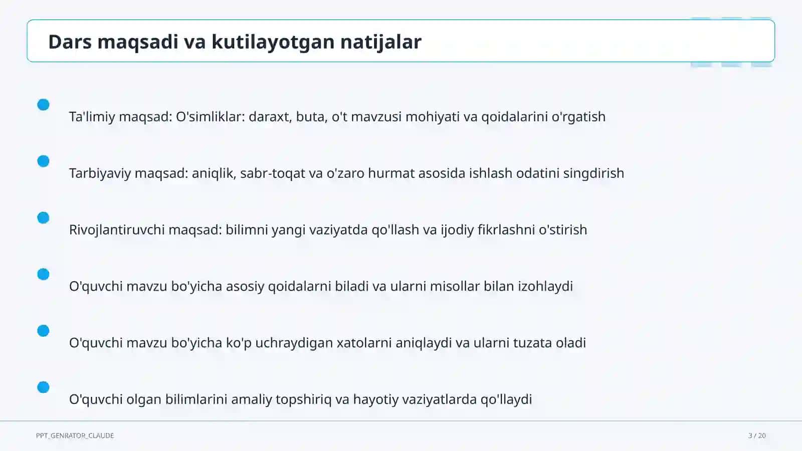 O'simliklar: daraxt, buta, o't mavzusi mohiyati va qoidalarini o'rgatish 3