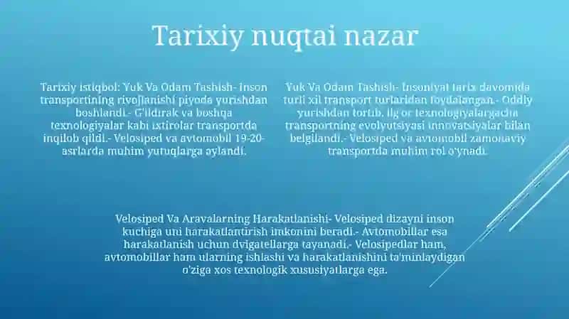Yuk Va Odam Tashish. Velosiped Va Aravalarning Harakatlanishi 3
