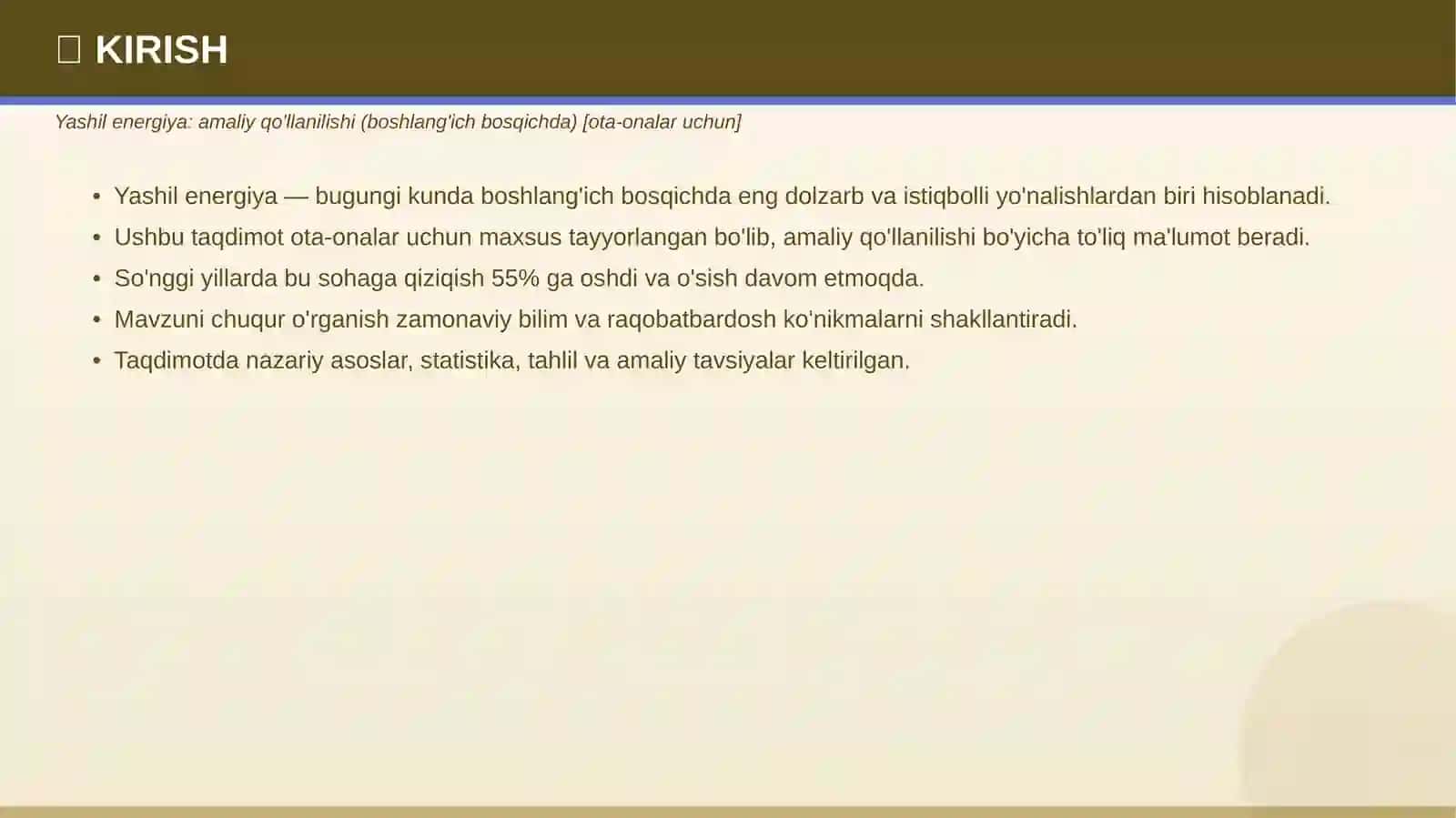 Yashil energiya: ota-onalar uchun 3