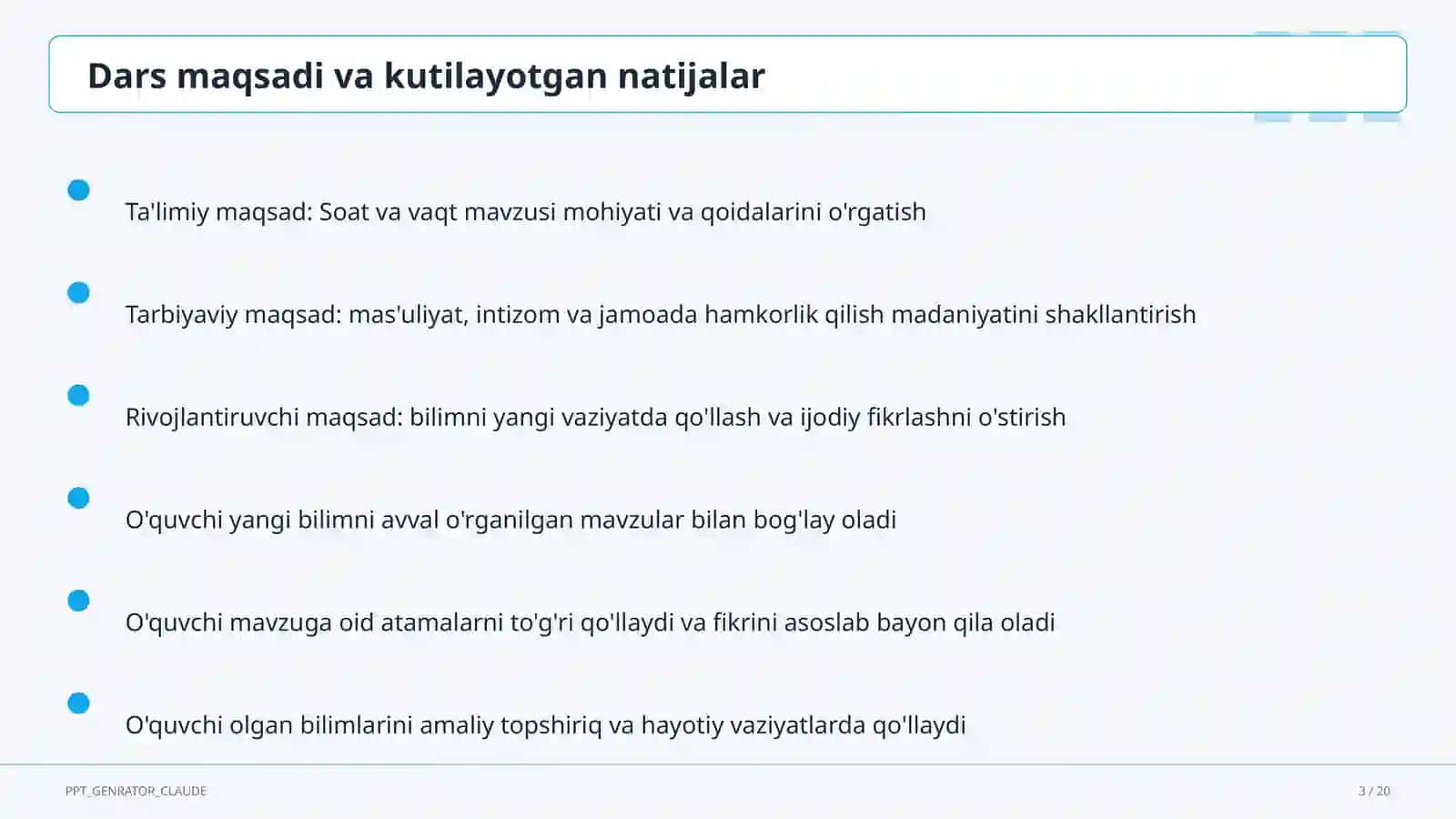 Soat va vaqt (1-sinf) 3