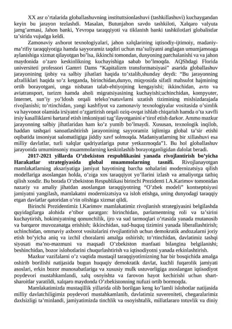 Globallashuv va global muammolarning falsafiy jihatlar. Innovatsion texnologiyalar 3
