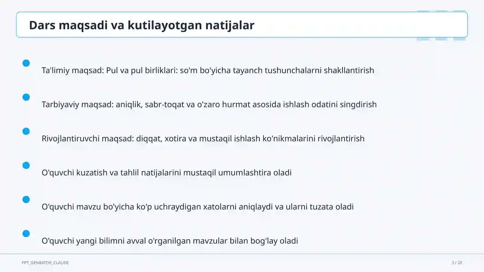 Pul va pul birliklari: so'm (2-sinf) 3