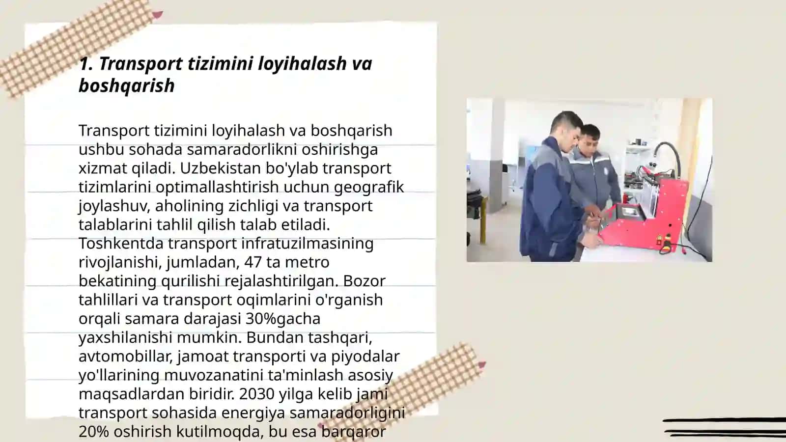 Transport va logistika sohasida xizmat koʻrsatish va texnikalarni boshqarish 3