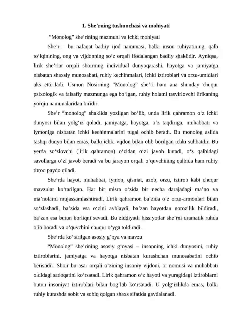 Usmon Nosirning Monolog She'ri ustida ishlash 3