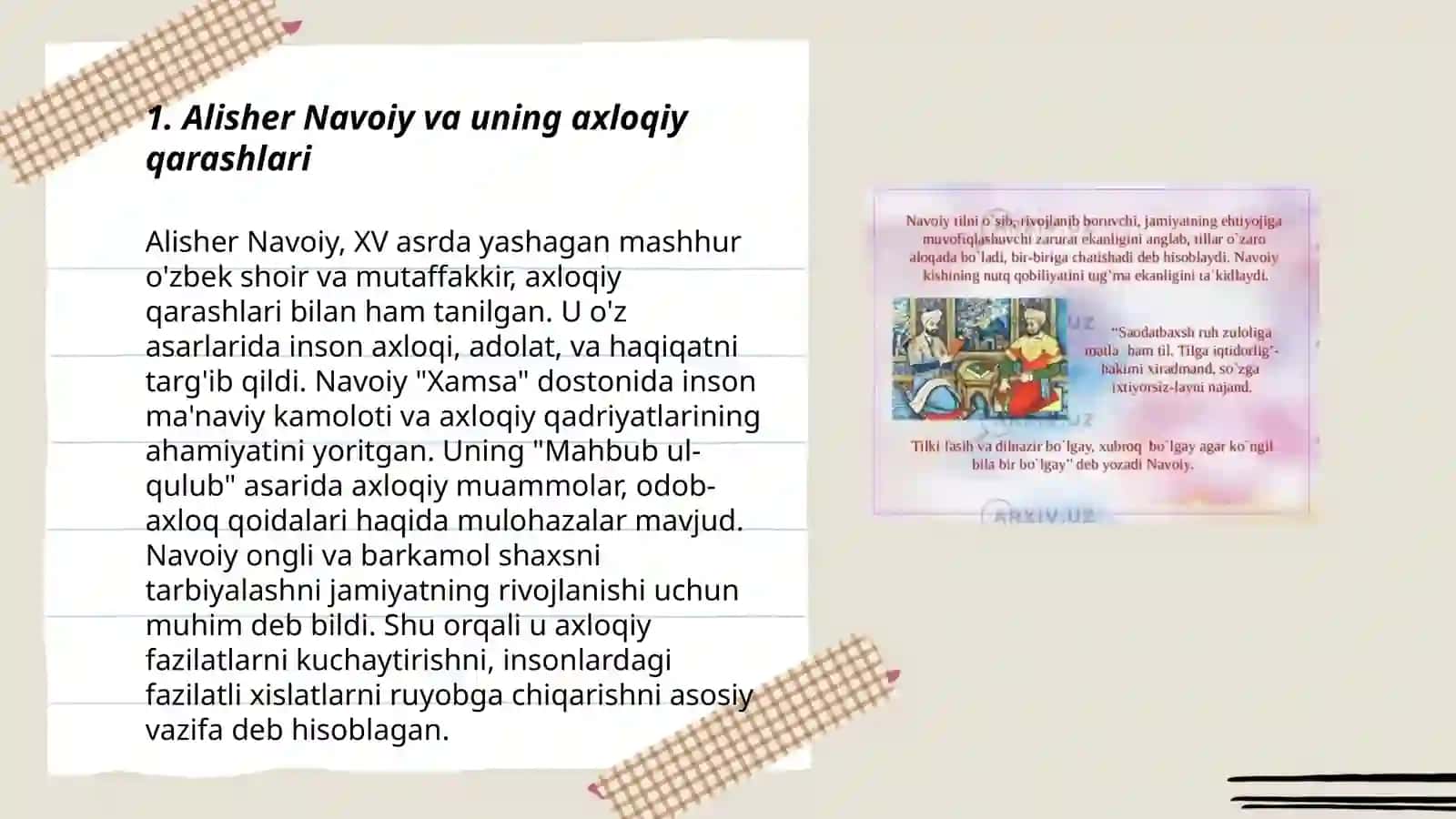Badiiy adabiyot va nutq madaniyati. Alisher Navoiyning odob va, axloq va nutq odobi muammosi 3