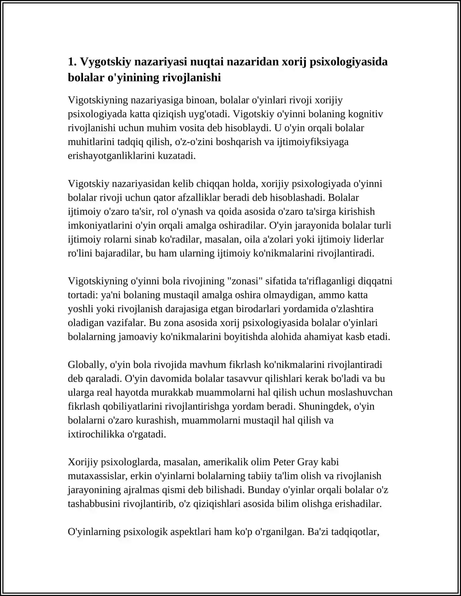 XORIJ PSIXOLOGIYASIDA BOLALAR O'YININING NAZARIYASI VA MUAMMOLARI TADQIQOTLARI 3