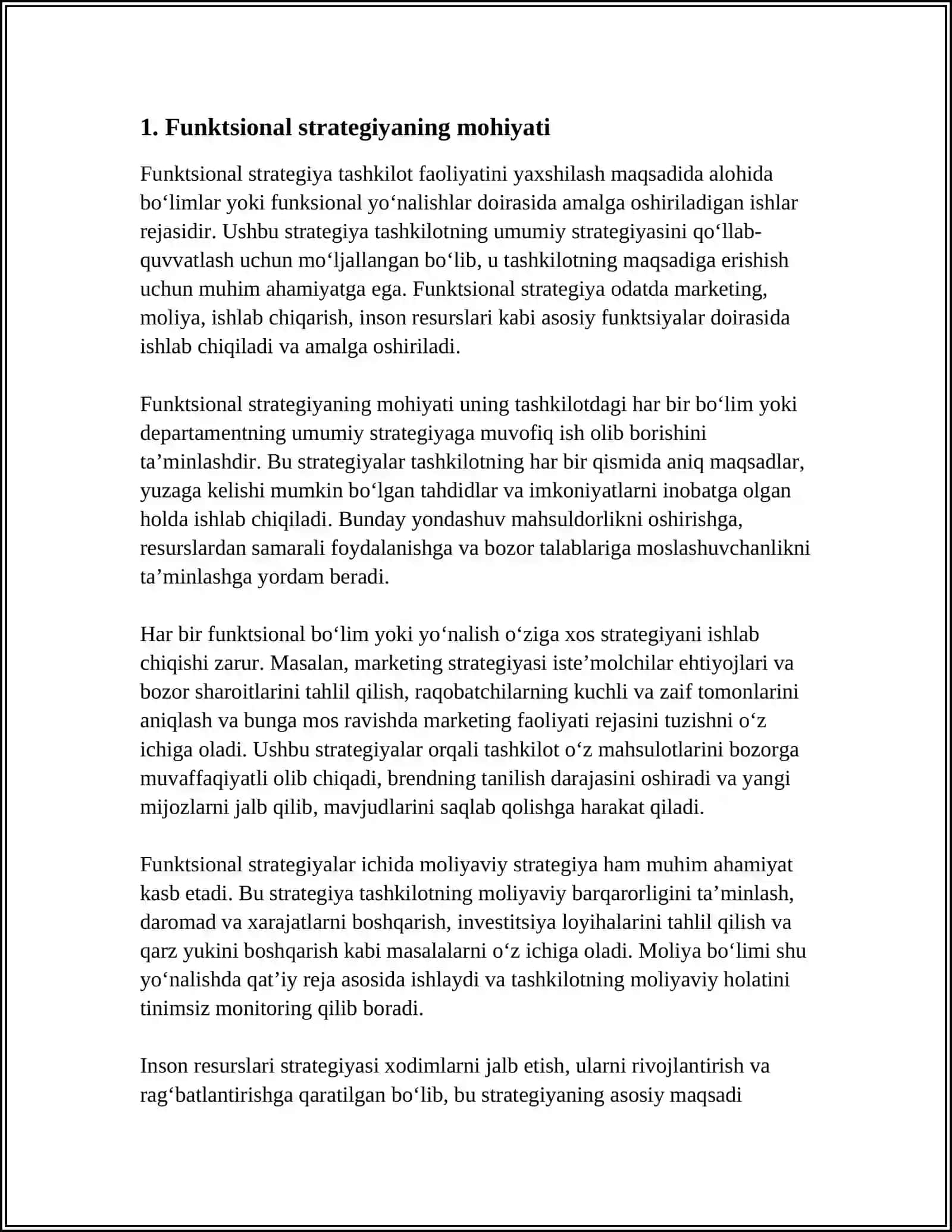 MUSTAQIL ISH Mavzu: FUNKSIONAL STRATEGIYA 3