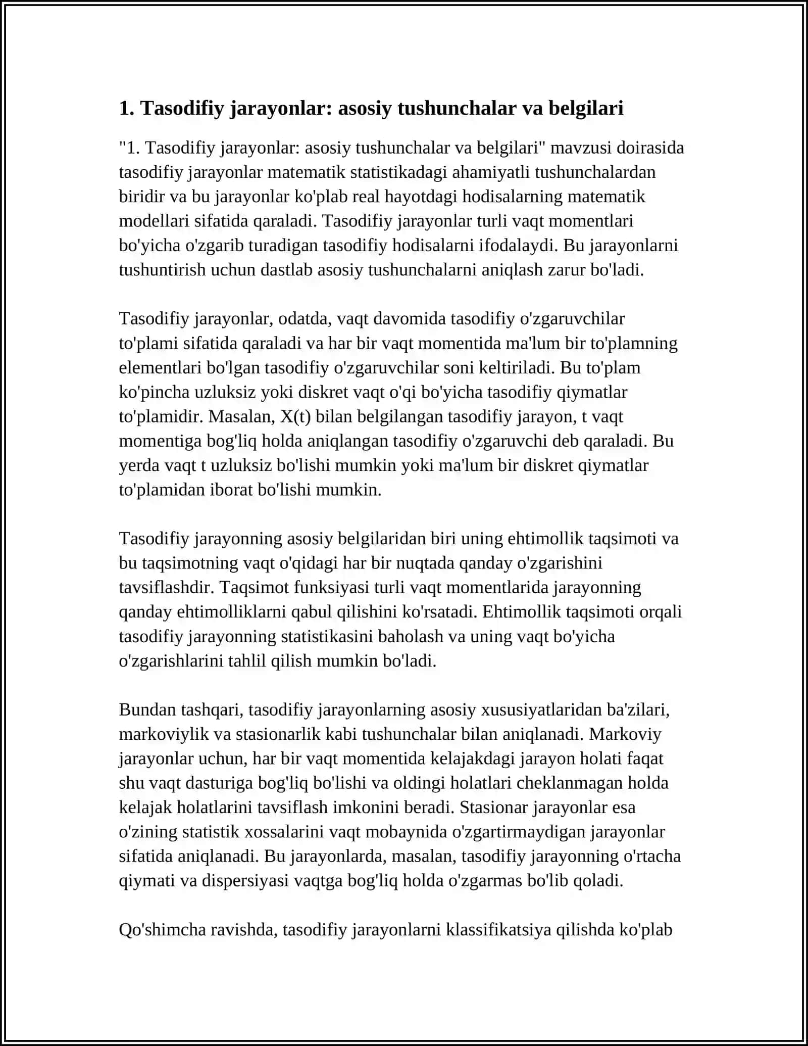 TASODIFIY JARAYONLARNI ANIQLASH VA ULARNING KLASSIFIKATSIYASI 3