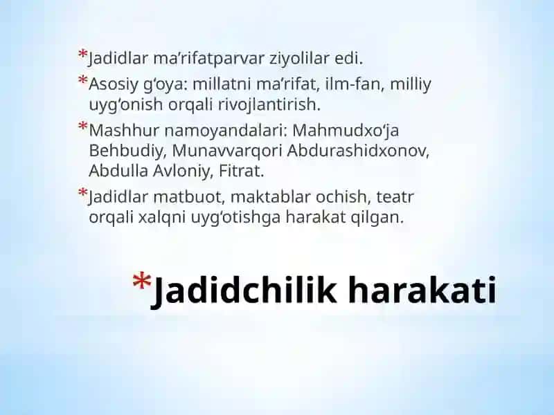 Jadidchilik, qatag‘onlik siyosati va 80–90-yillarda O‘zbekistondagi ahvol 3