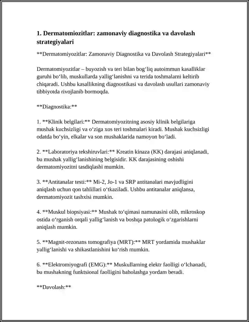 Dermatomiyozitlar: Zamonaviy Diagnostika va Davolash Strategiyalari 3