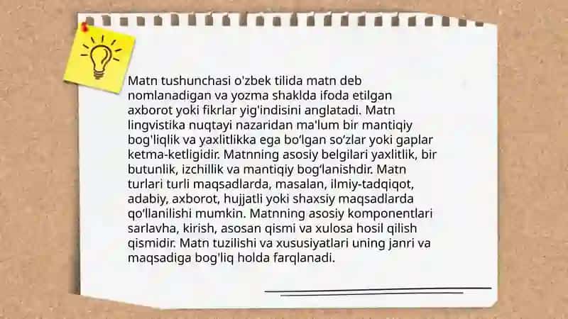 Ta'lim bosqichlarida matn va uning turlarini o‘rgatish. Matn tuzish talablari va o‘ziga xos uslublari 3