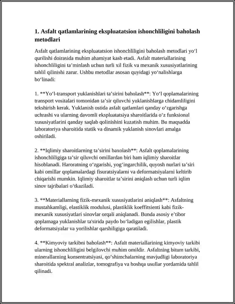 YO‘L QURILISH MATERIALLARI VA MAHSULOTLARINING EKSPLUATATSION ISHONCHLILIGINI BAHOLASH 3