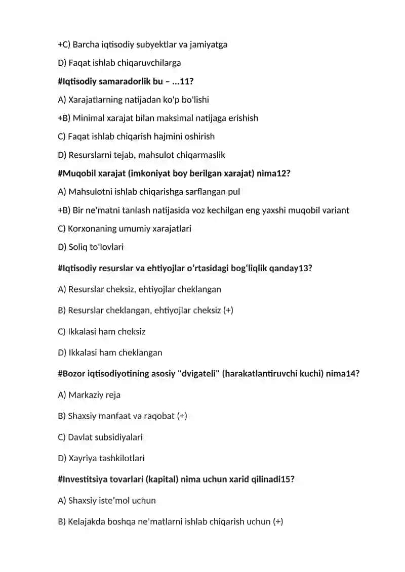 Mikroiqtisodiyot fanidan test savollar bazasi 3