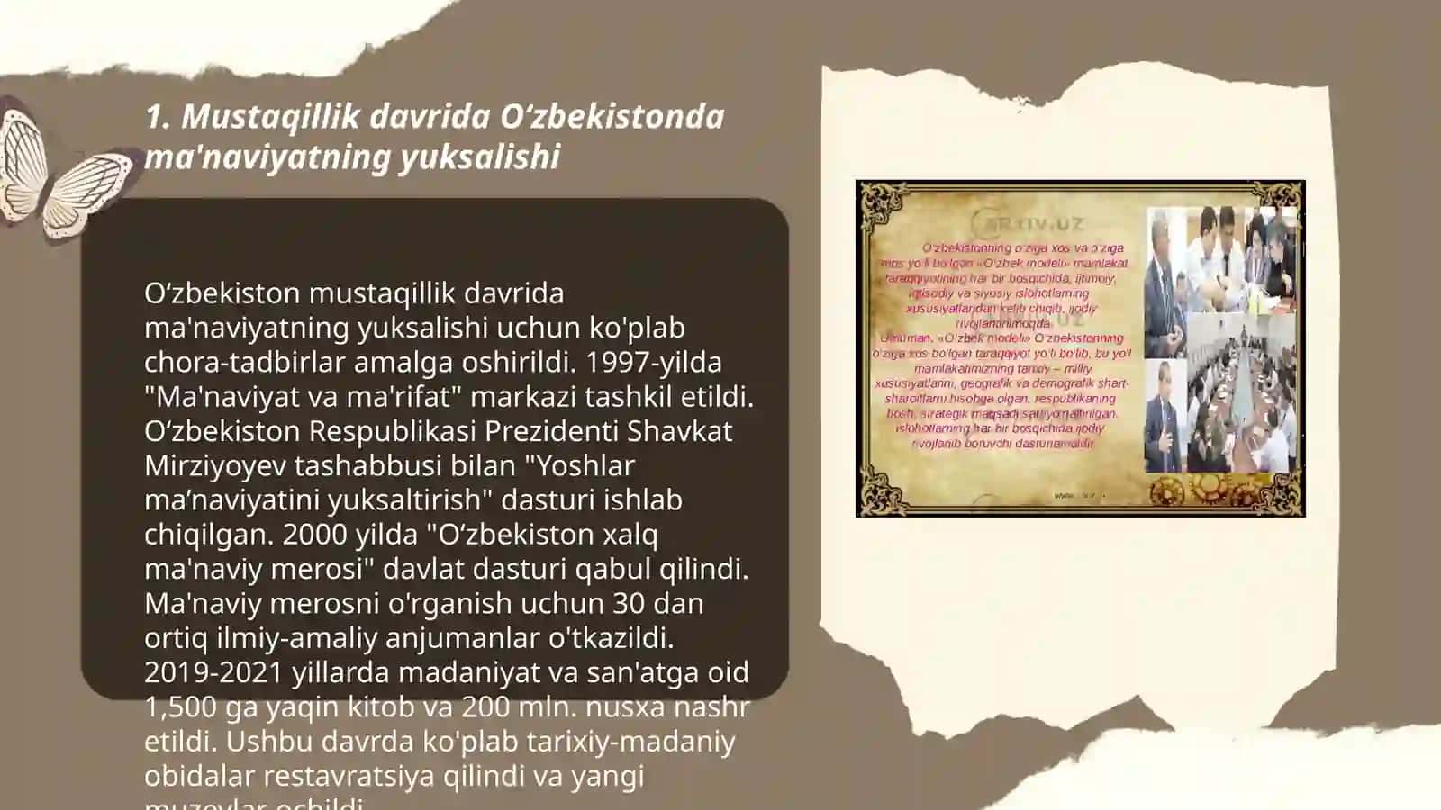 Mustaqillik yillarida Oʻzbekistondagi ma'naviy va madaniy taraqqiyot 3