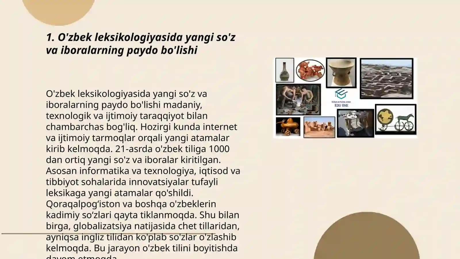 O'zbek tilshunosligi taraqqiyotida bo'lgan o'zgarishlar: leksikologiya sohasi 3