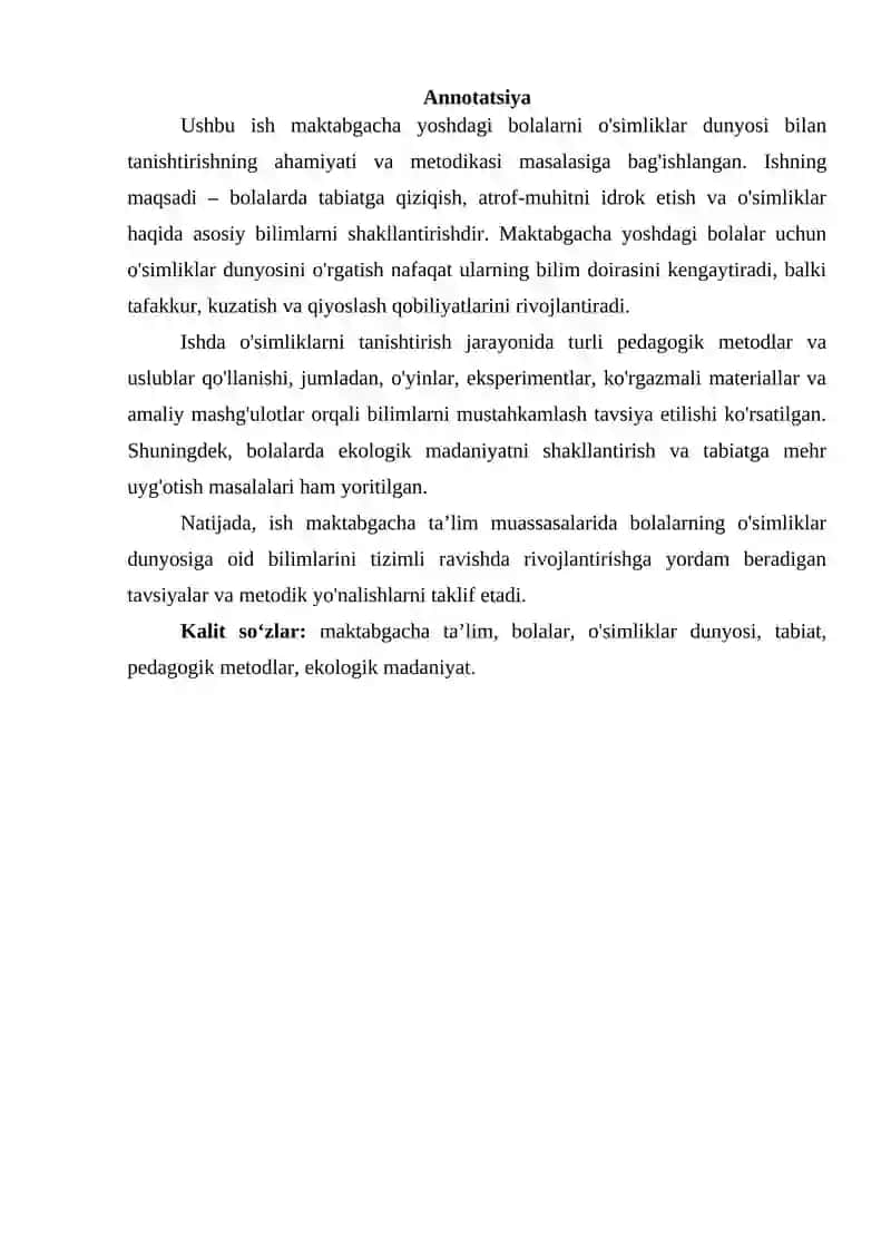 MAKTABGACHA YOSH BOLALARNI O'SIMLIKLAR DUNYOSI BILAN TANISHTIRISH 3
