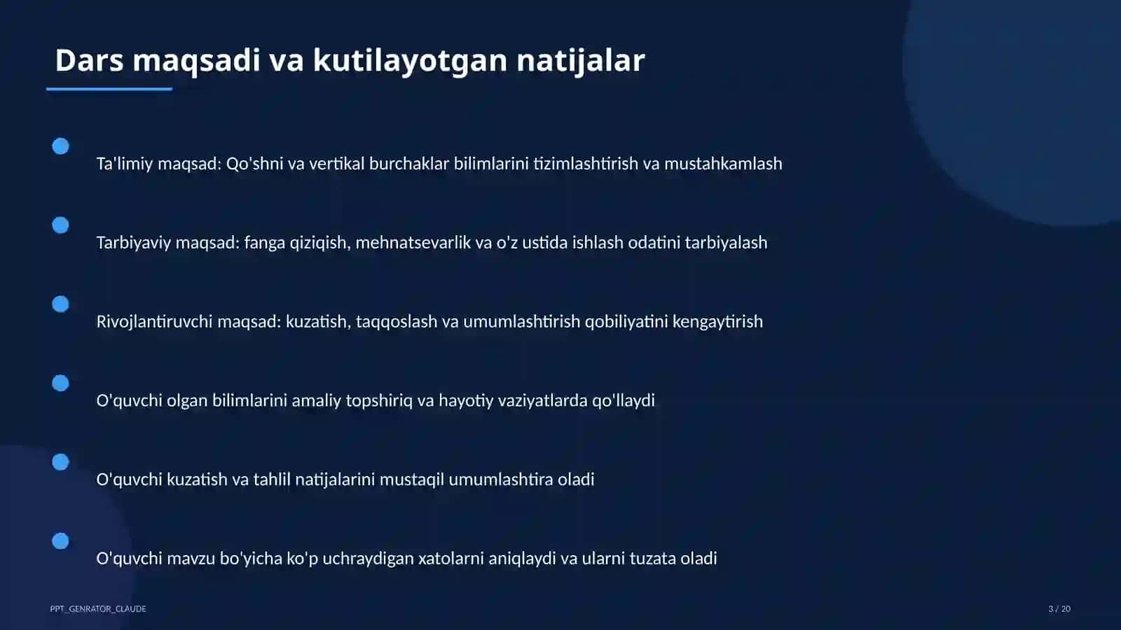 Qo'shni va vertikal burchaklar (7-sinf) 3