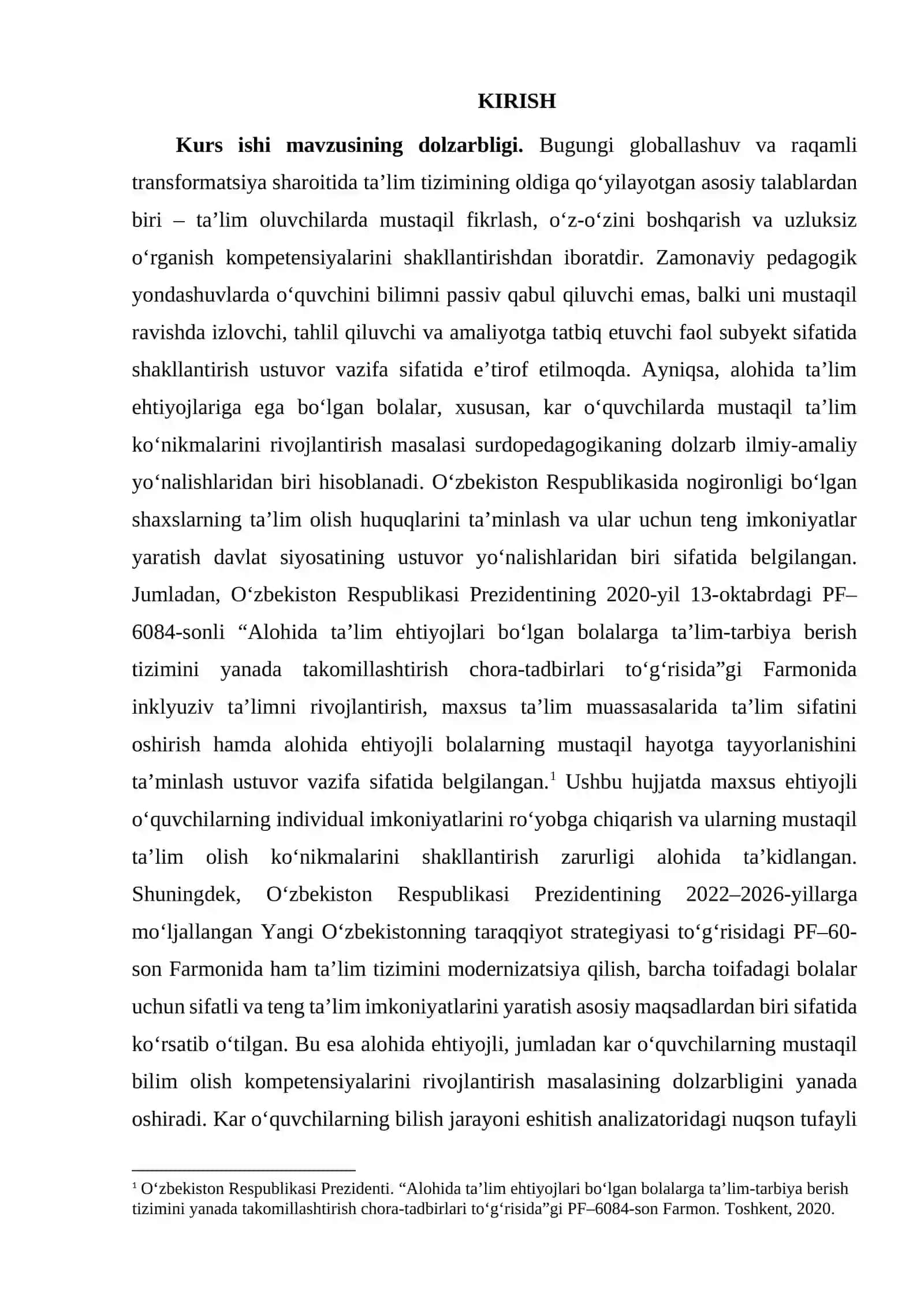 Kurs Ishi: Kar O`quvchilarda Mustaqil Talim Konikmalarini Rivojlantirish 3