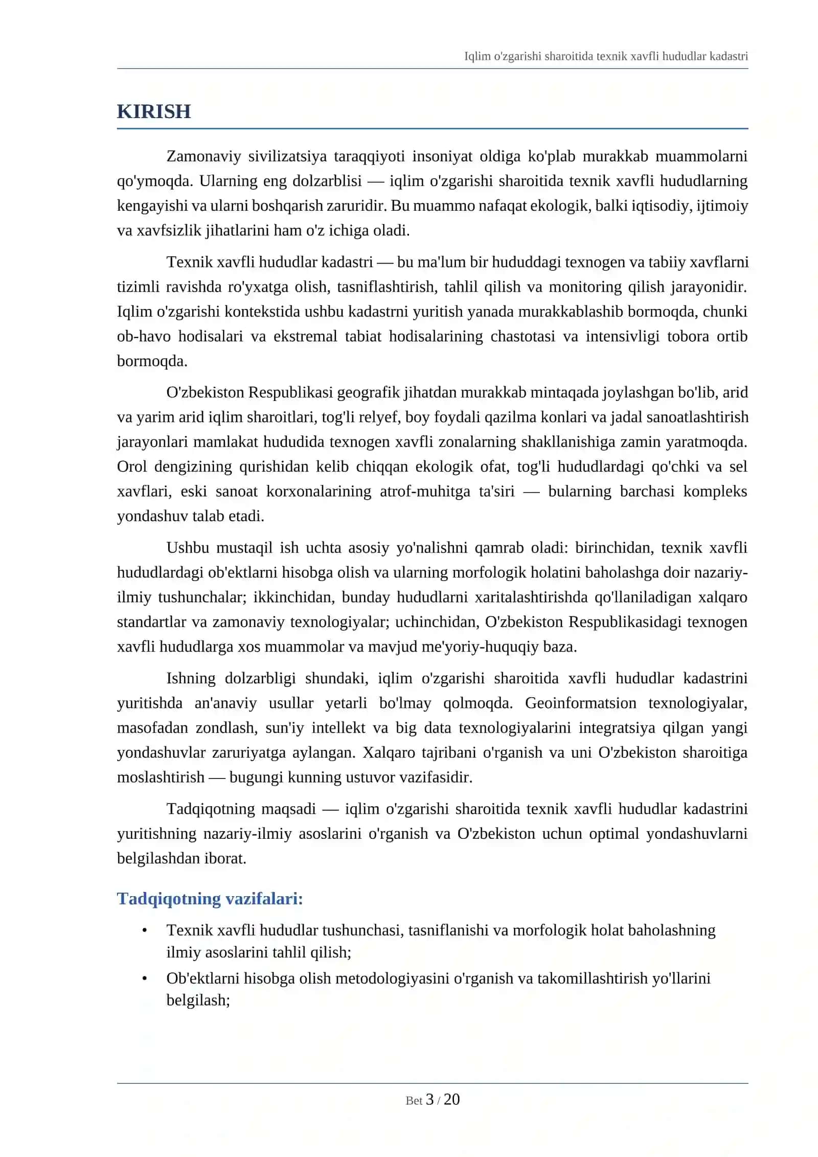 IQLIM O'ZGARISHI SHAROITIDA TEXNIK XAVFLI XUDUDLARNING KADASTRINI YURITISHDA NAZARIY-ILMIY YONDASHUVLAR 3