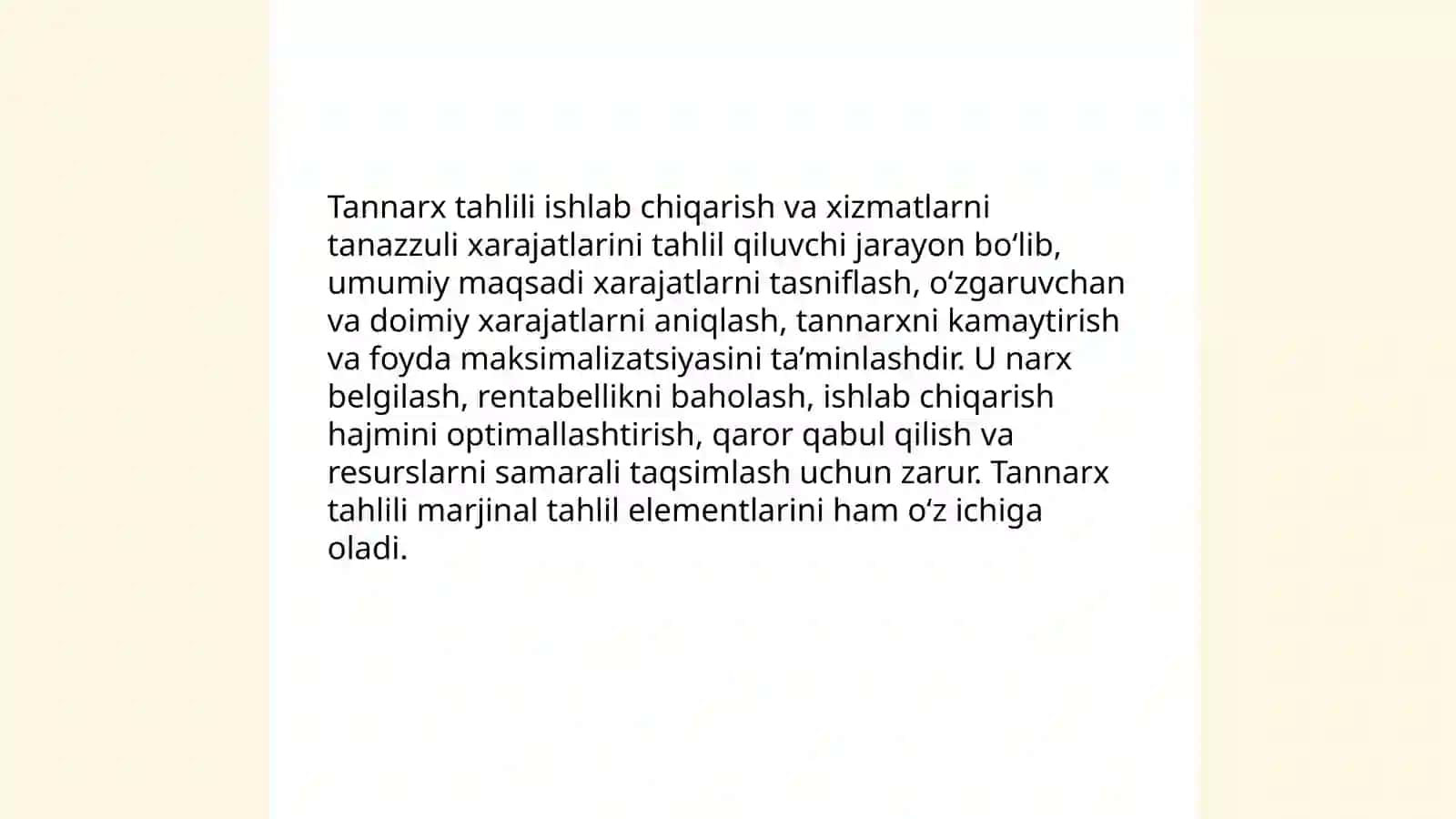 Tannarx tahlili:ózgaruvchan va doimiy xarajatlar.Marjinal tahlil elementlari 3