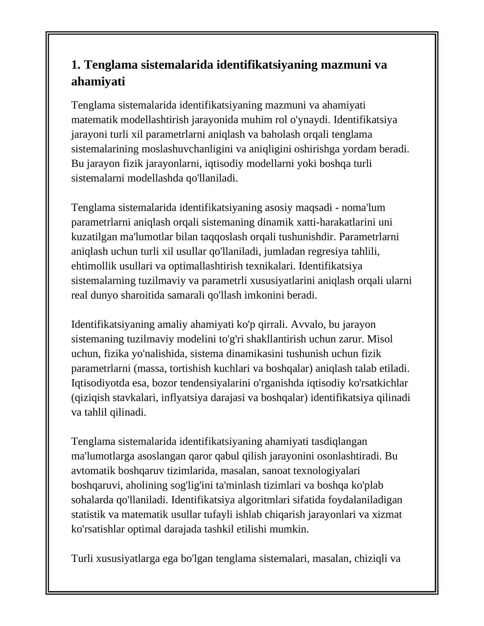 TENGLAMALAR SISTEMASIDA IDENTIFIKATSIYALASH MASALALARI 3