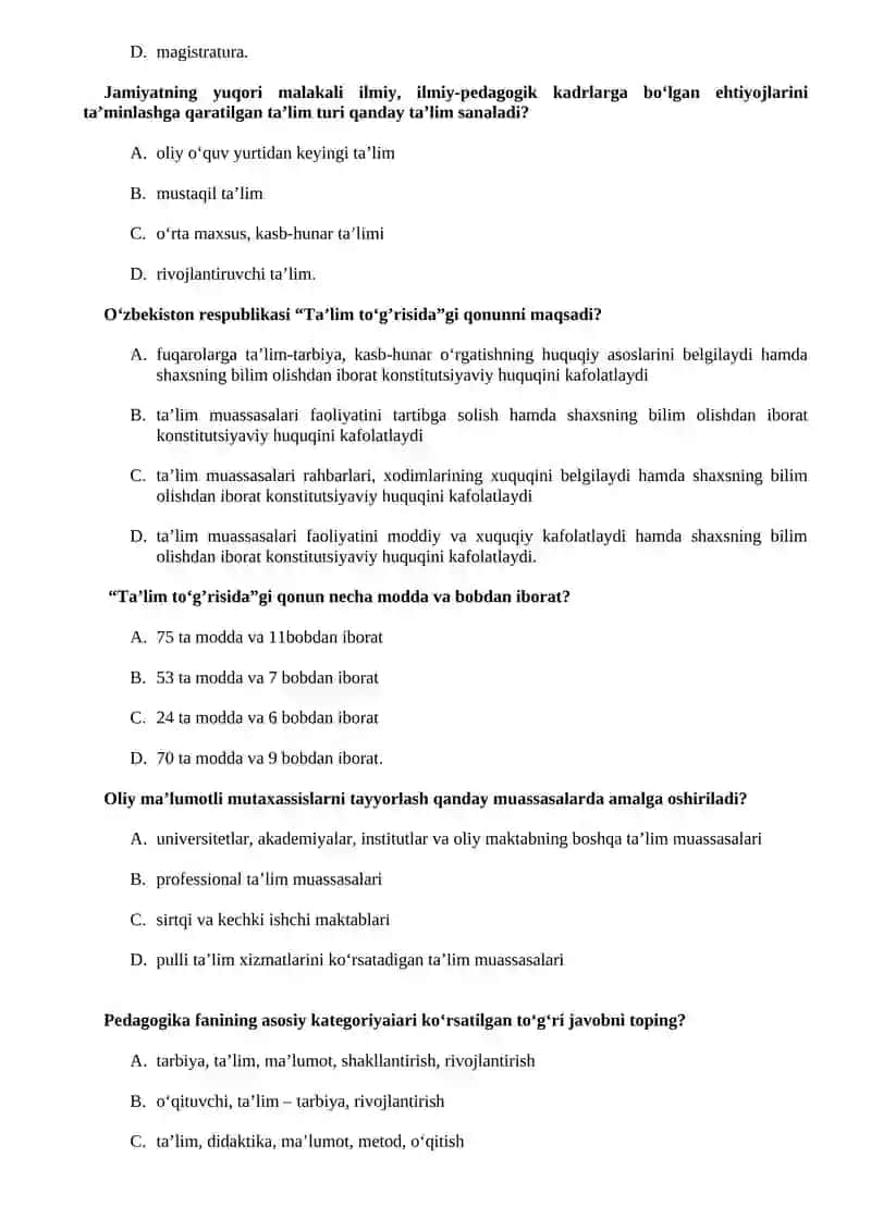 ARM test pedagogika 250 talik 3