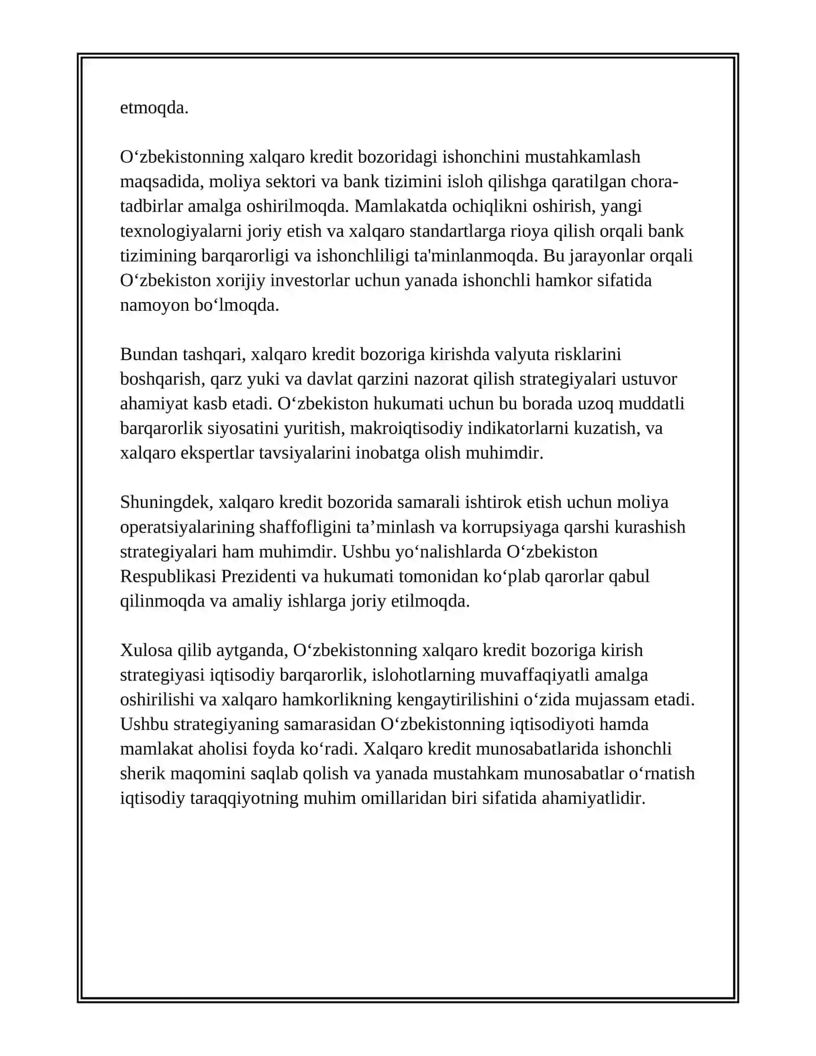 O‘ZBEKISTONNING XALQARO KREDIT BOZORIDAGI SAMARALI ISHTIROK ETISHI 3