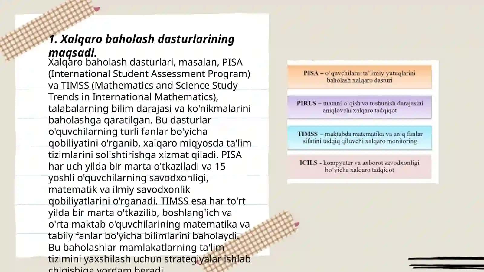 Xalqoro baholash dasturlarining maqsadi mazmun sohalari hamda topshiriqlari ularni baholash mezonlari Ismoilova (Xazratova)Dildora 3