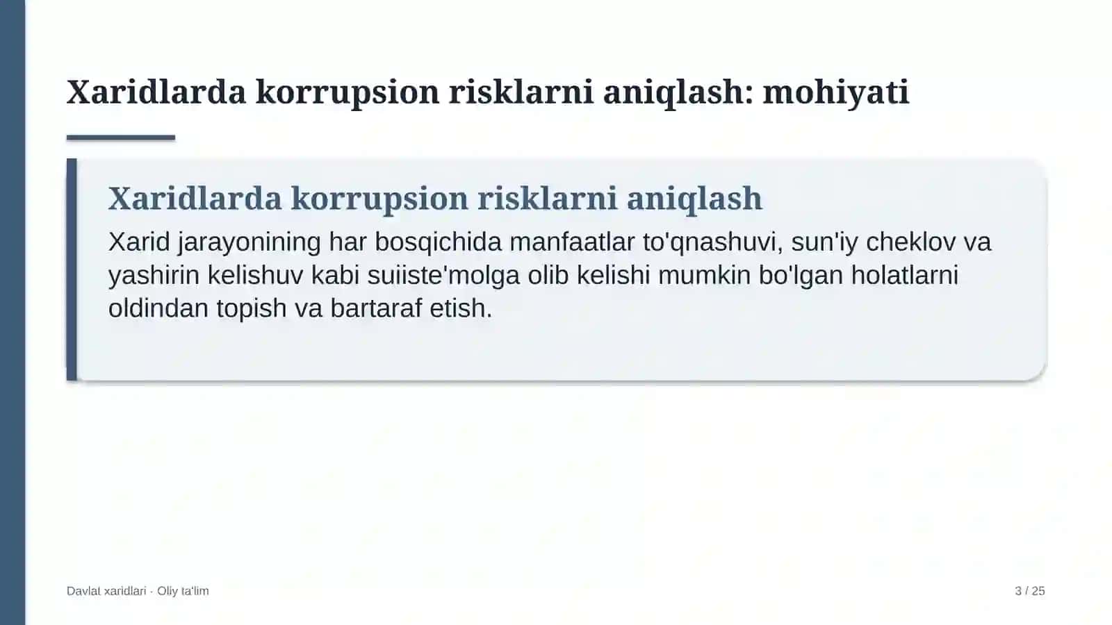 Chegara oldi savdosida xaridlarda korrupsion risklarni aniqlash 3
