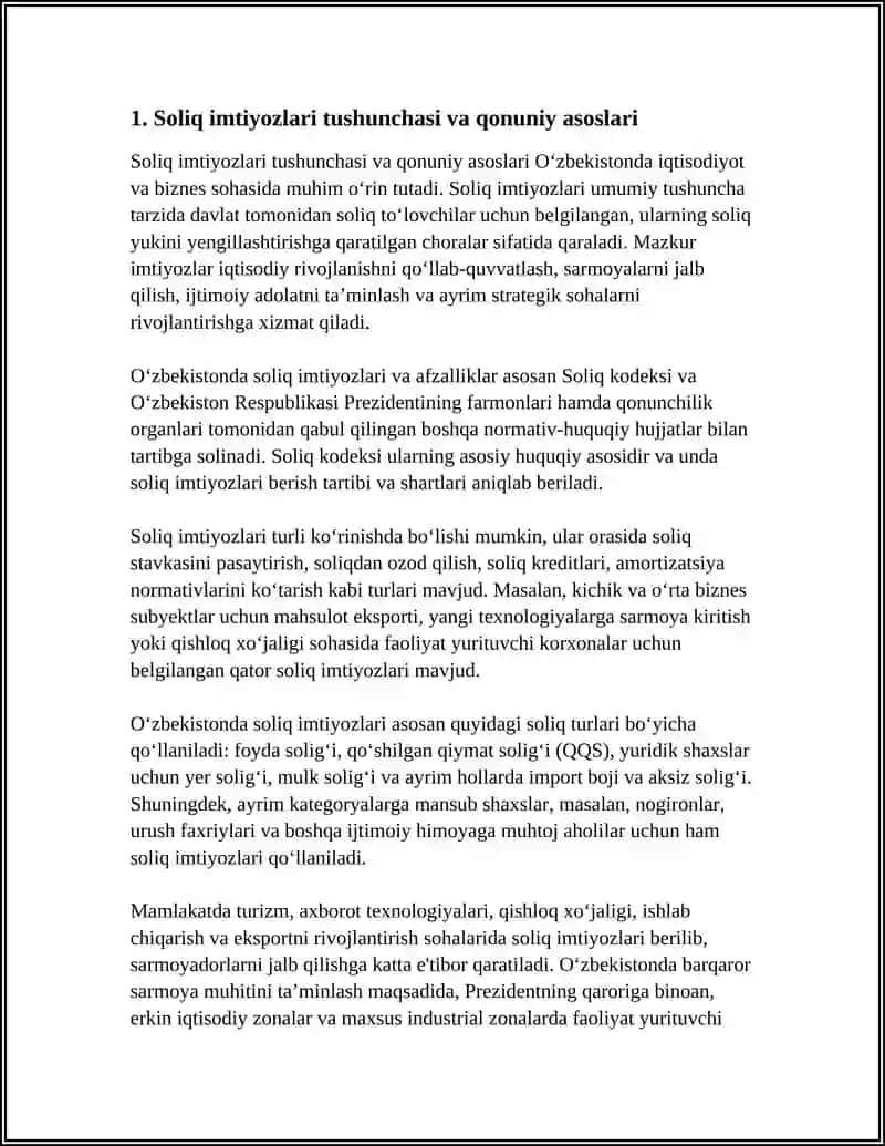 SOLIQ IMTIYOZLARI VA ULARNING QO’LLANISHI Referat 3