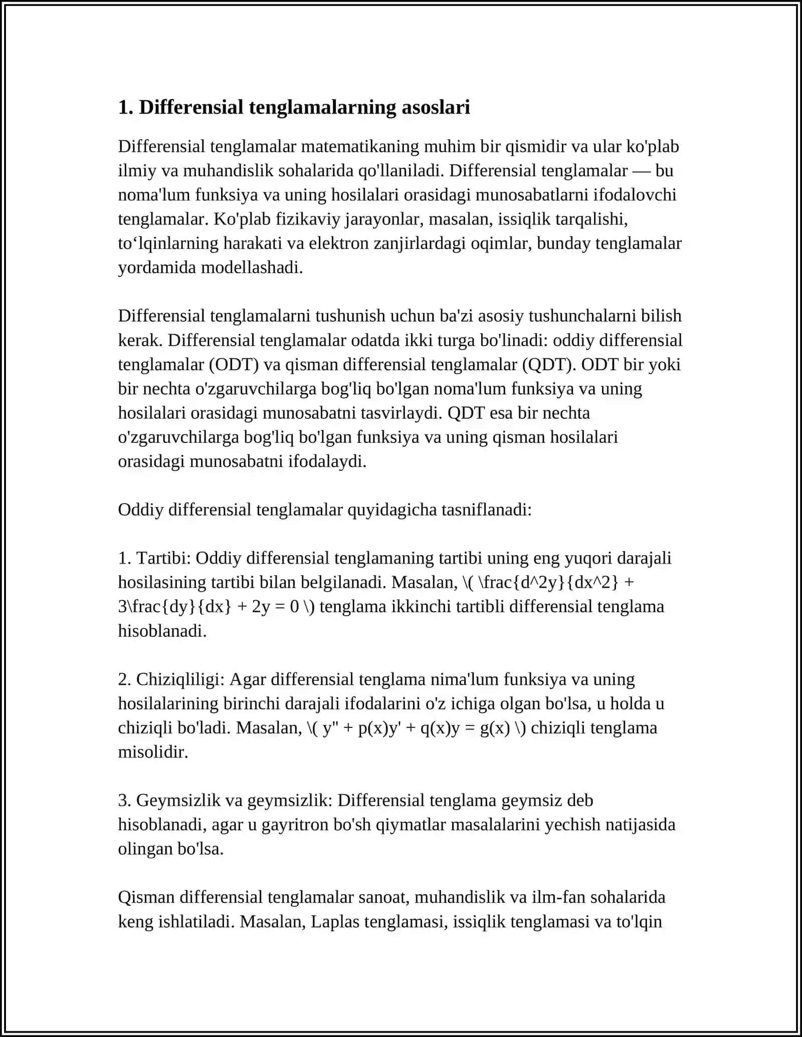 TIBBIY-BIOLOGIK MAZMUNDAGI DIFFERENSIAL TENGLAMALARNI TUZISH VA YECHISH 3