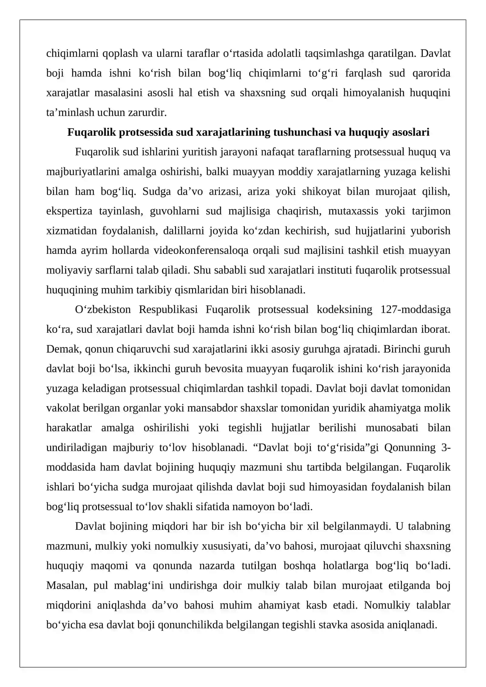 Sud xarajatlari, davlat boji va ishni ko‘rish bilan bog‘liq chiqimlar. 3
