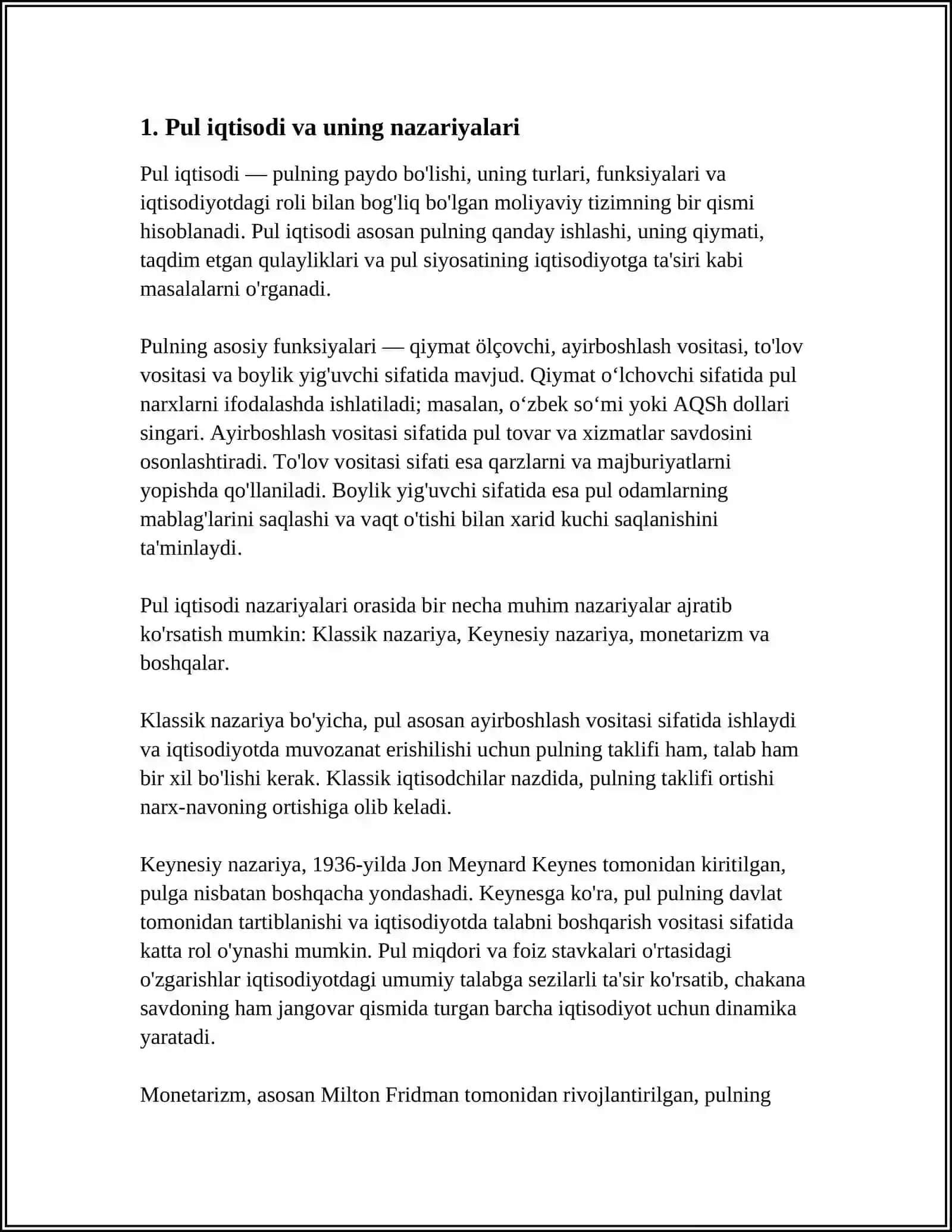 PUL VA KREDIT"FANIGA KIRISH.FANNING PREDMETI,METODI VA VAZIFALARI 3