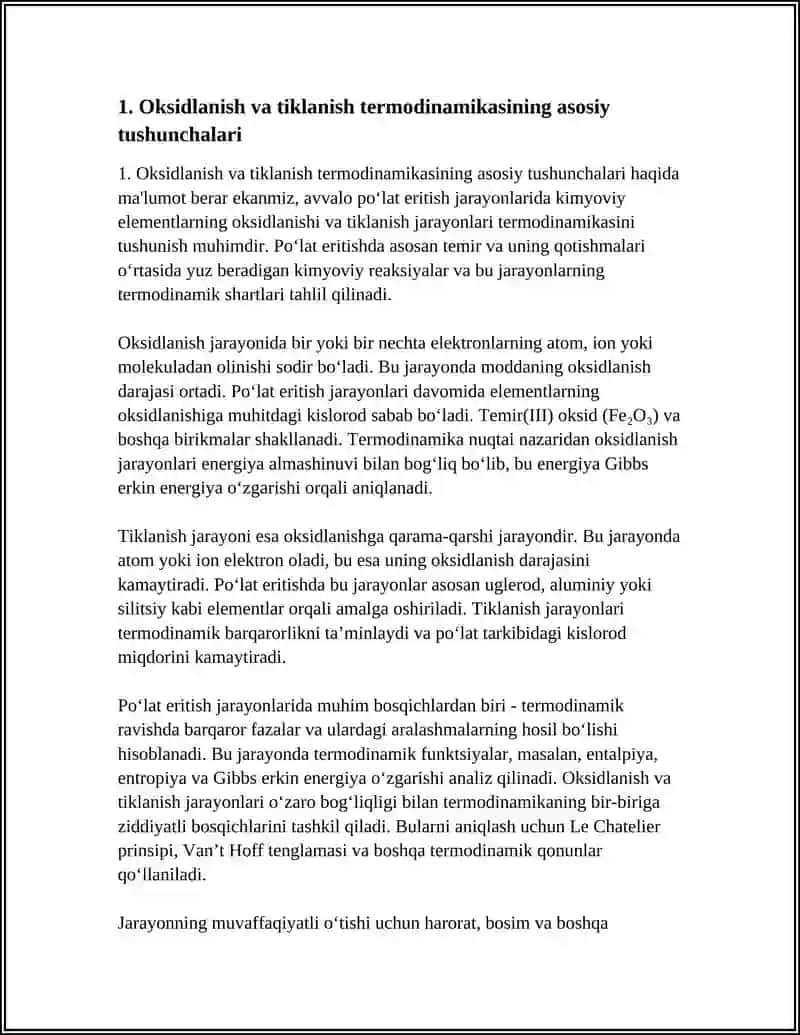 PO‘LAT ERITISH JARAYONLARIDA ELEMENTLARNING OKSIDLANISH VA TIKLANISH TERMODINAMIKASI 3