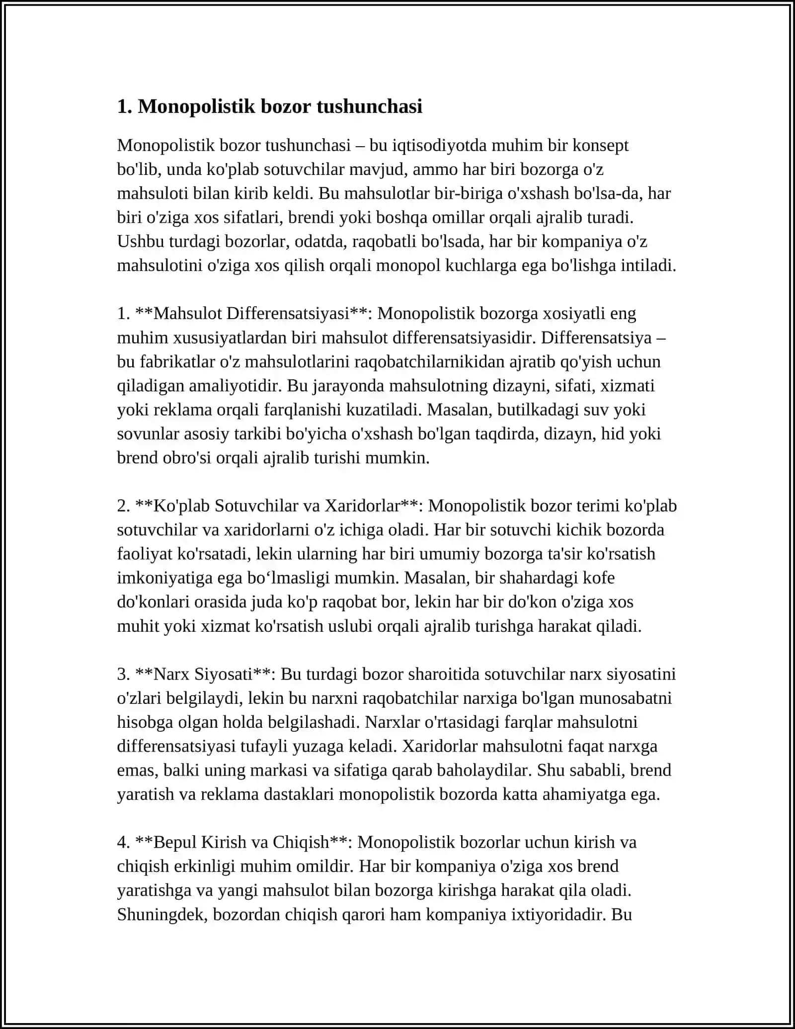 MONOPOL BOZORLARDA ISHLAP CHIQARISH VA NARXLAR ORNATISHDAGI QARORLAR 3