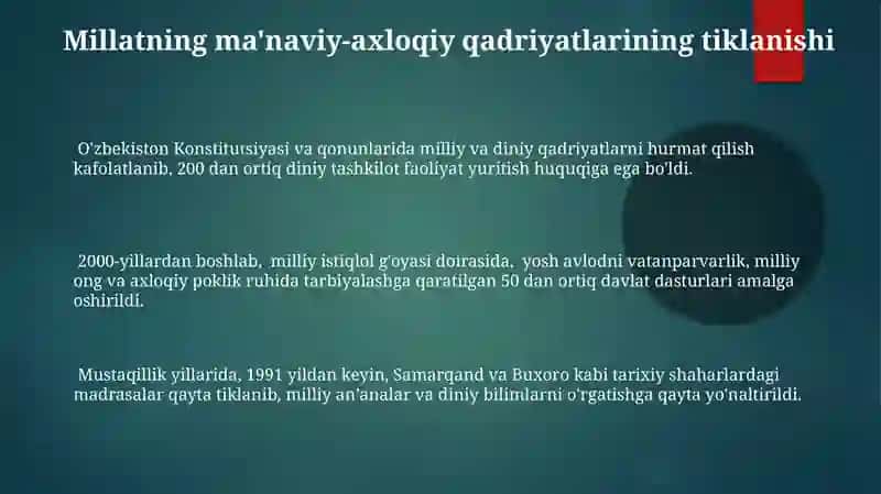 Mustaqillik Yillarida Oʻzbekistonning Maʼnaviy Uygʻonishi 3