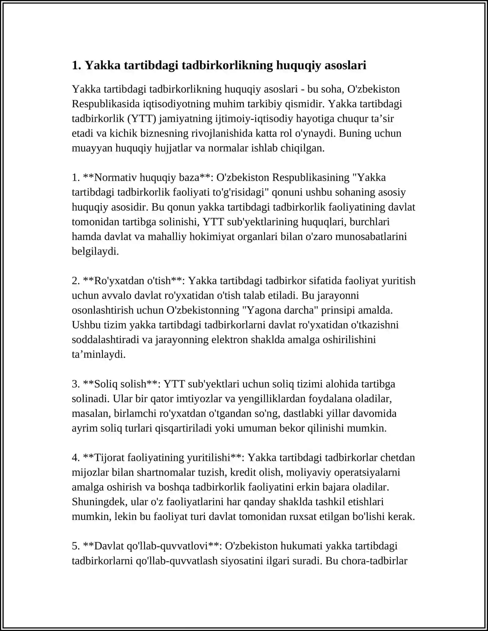 Yakka tartibdagi tadbirkorlik mavzusida referat 3