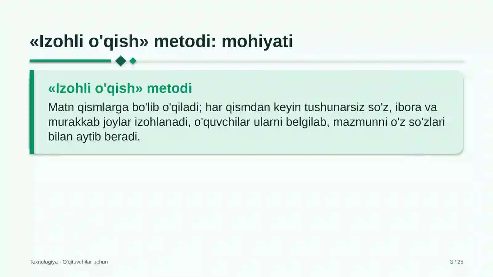 texnologiya darslarida izohli o'qish metodidan foydalanish 3621 3